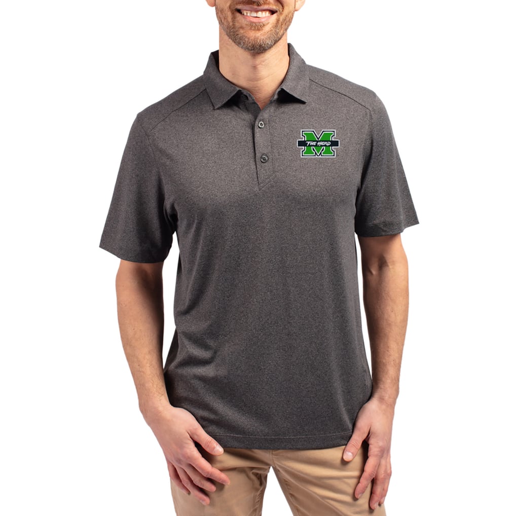  Marshall Thundering Herd Cutter & Buck Forge Eco Stretch Recycled Polo - Heather Black